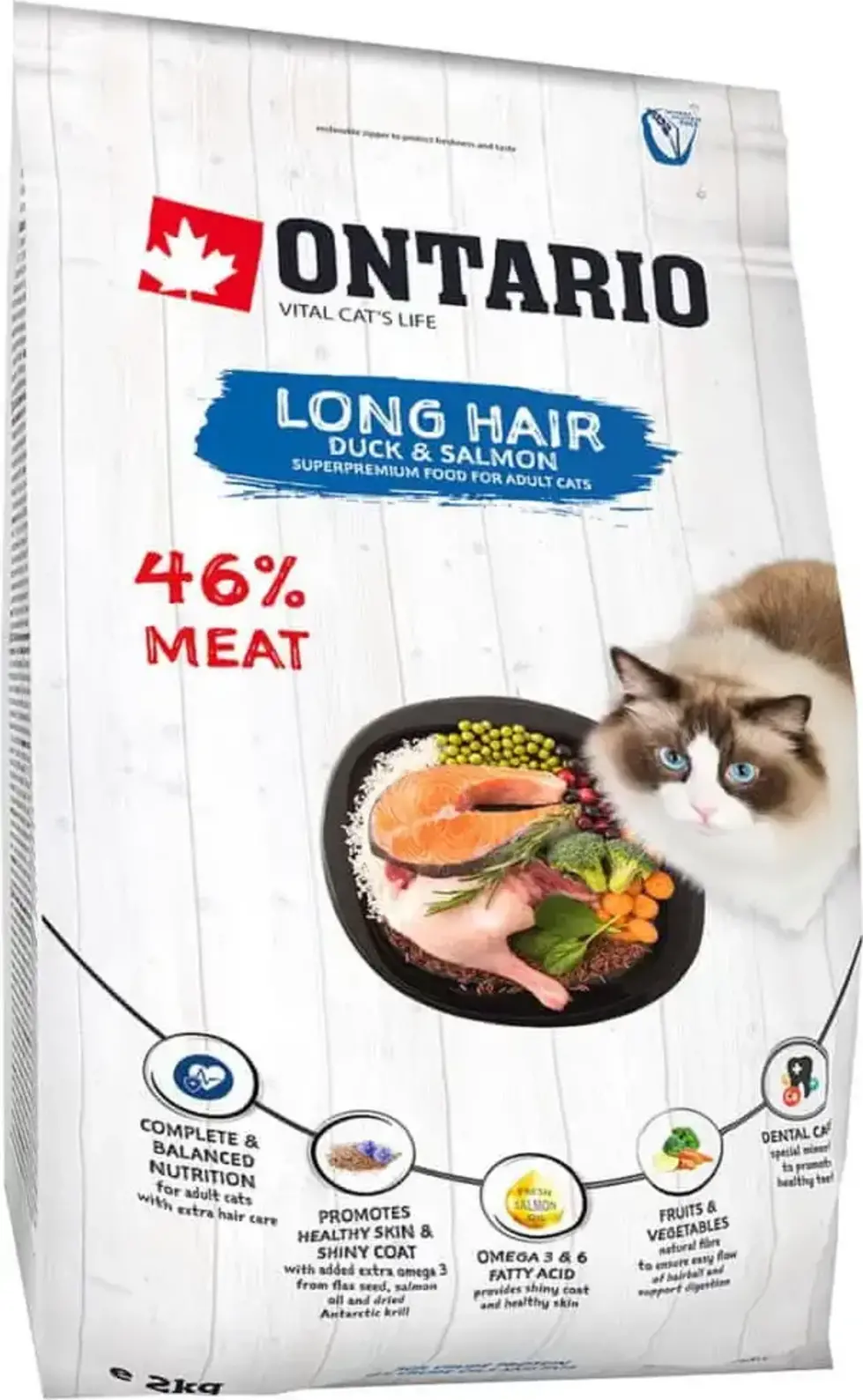 Ontario Cat Long Hair Duck & Salmon 2 kg