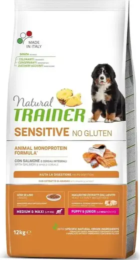 Trainer Natural Sensitive No Gluten Puppy &amp; Junior Medium &amp; Maxi Salmon 12 kg